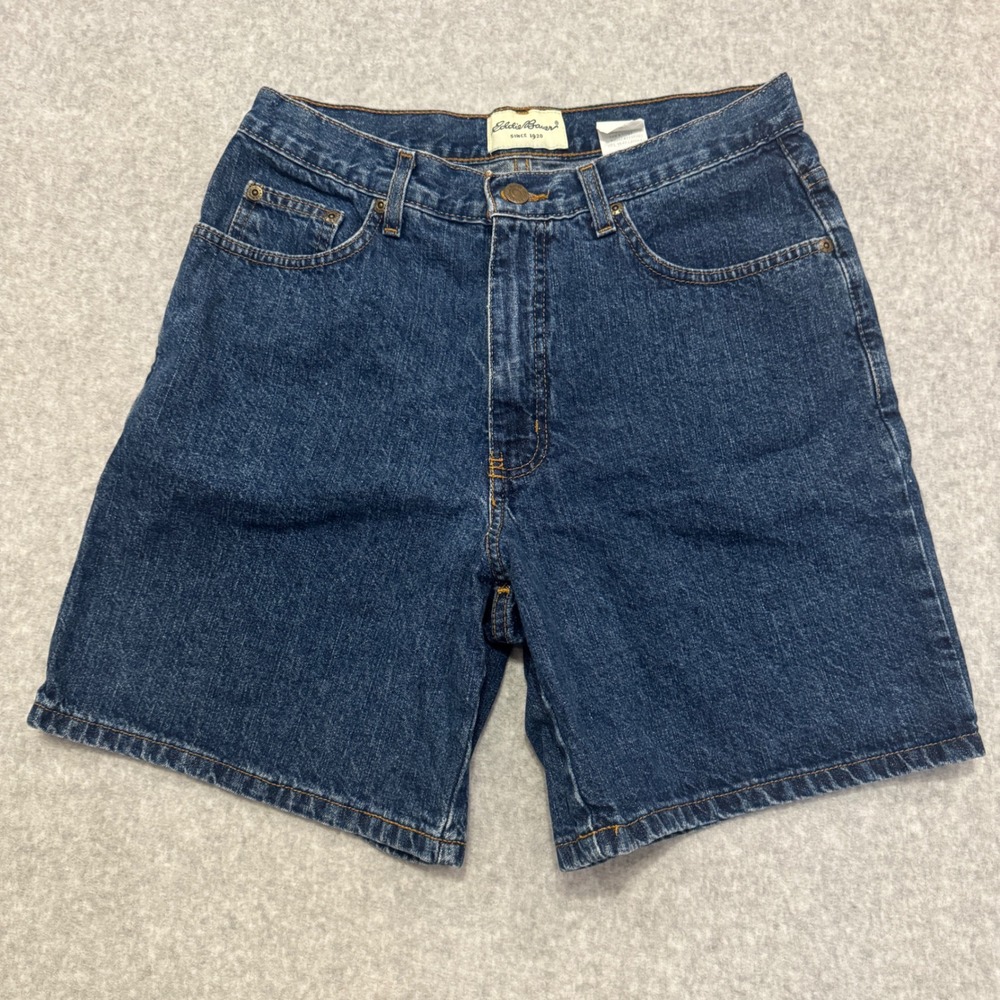 Y2K Eddie Bauer Womens High Rise Denim Shorts Dark Wash Cotton‎ Size 8 Jorts